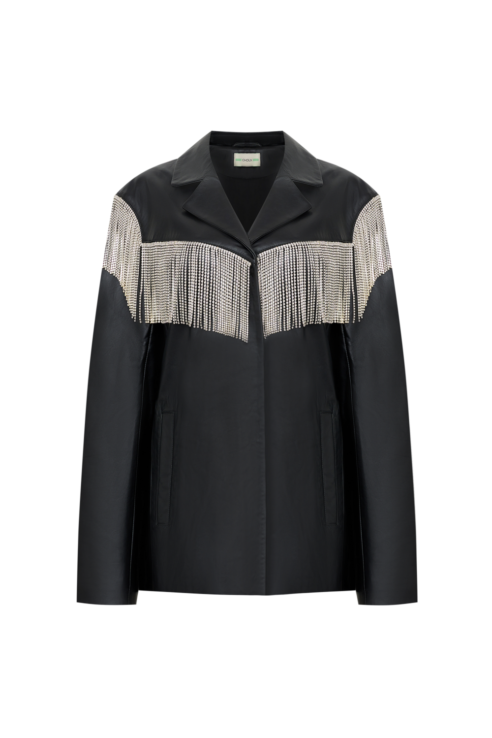 Жакет кожаный с бахромой ((Дерзкий настрой)), черный