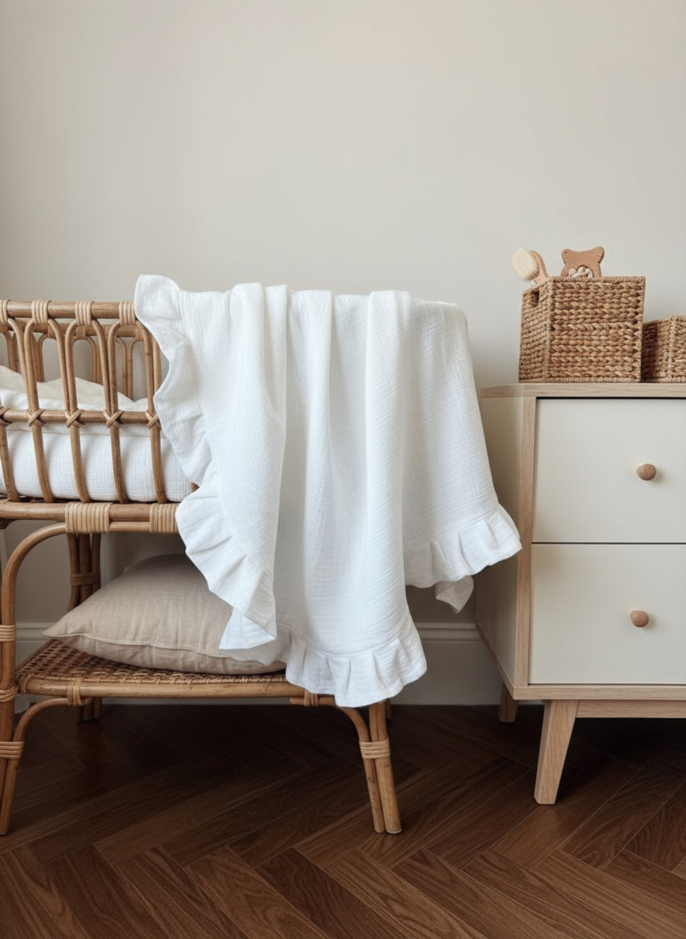 Плед муслин с рюшей "Молочный"