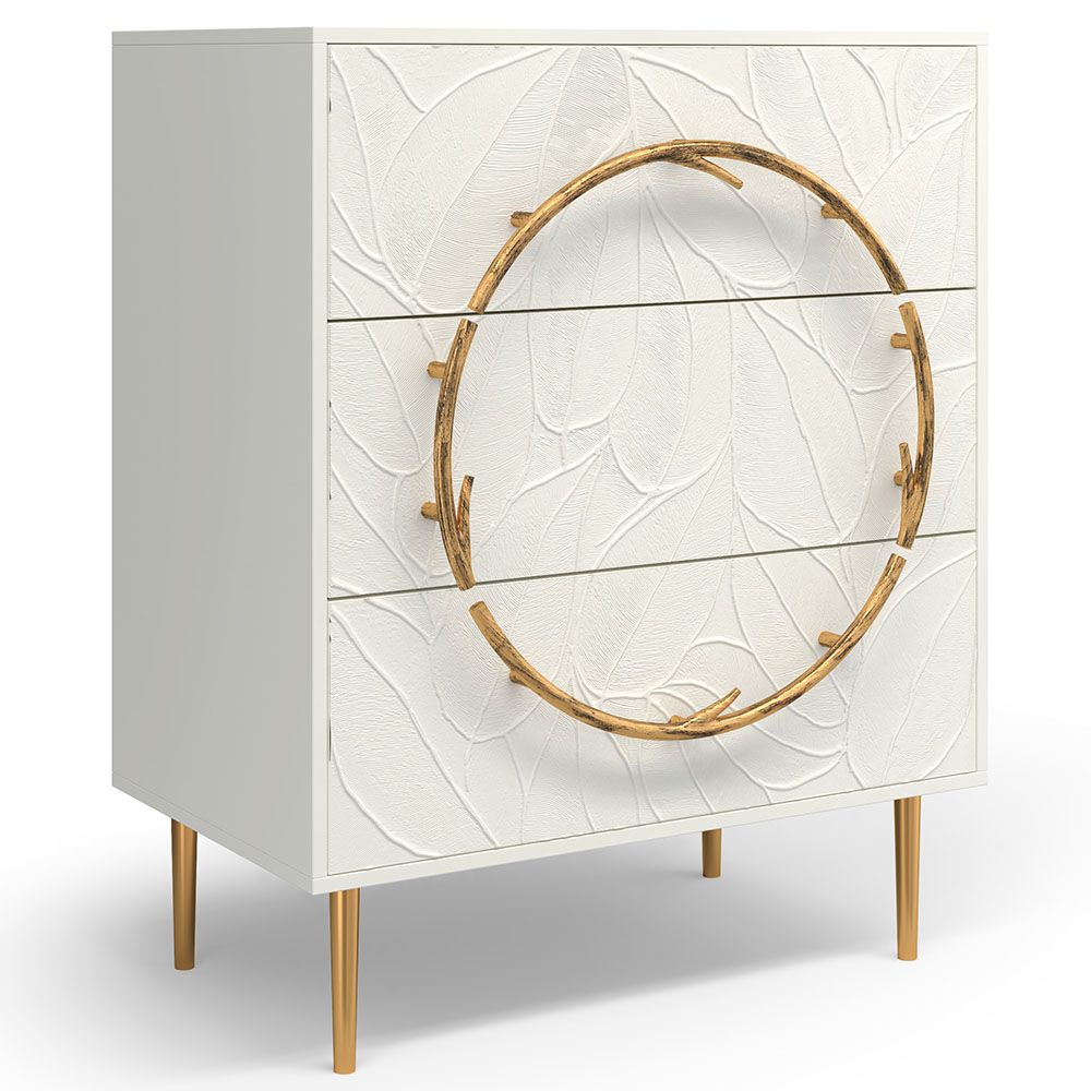 Комод Арт Колор leaves Стайл Голд с 3 ящиками Белый опал