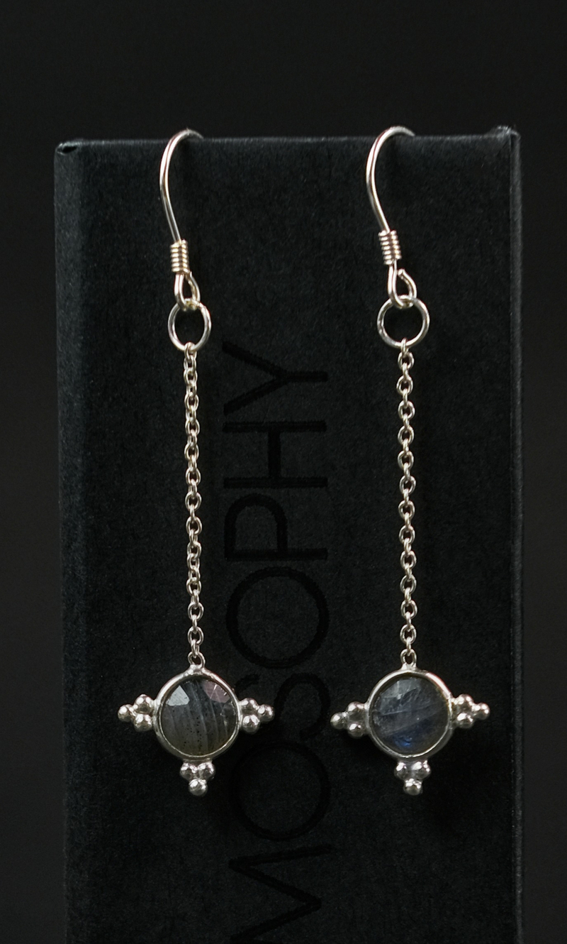 Серьги "Memo about Mindfulness" из лабрадорита длинные, серебро