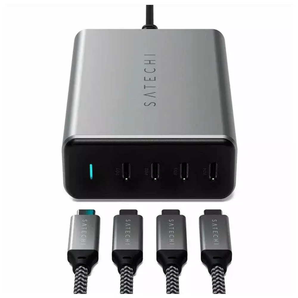 Сетевое зарядное устройство Satechi 4хUSB-C, PD, GaN, 165Вт, серый космос