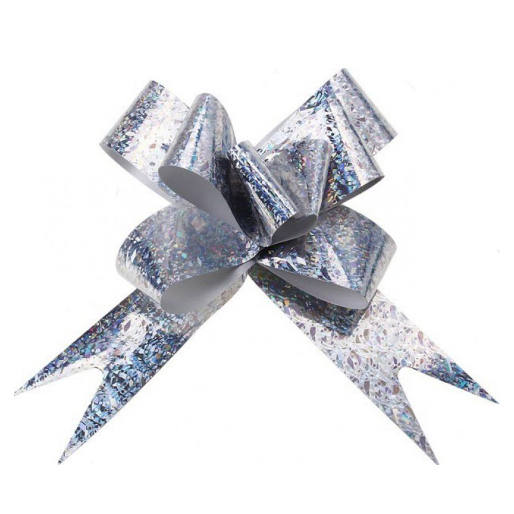 Бант-бабочка Блестки 1,8 Х 35 см (Серебро)