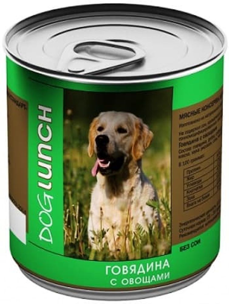 Влажный корм DOG LUNCH для собак с говядиной и овощами, банка 750г