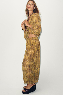 ZARA БРЮКИ-БАГГИ С ПРИНТОМ, ОТТЕНКИ ЗЕЛЕНОГО