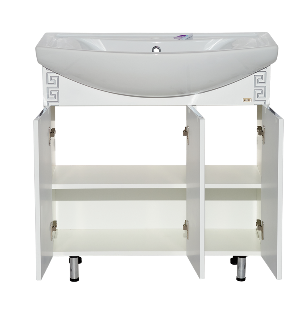 Тумба MISTY Престиж - 80  прямая белая серебряная патина c умывальником