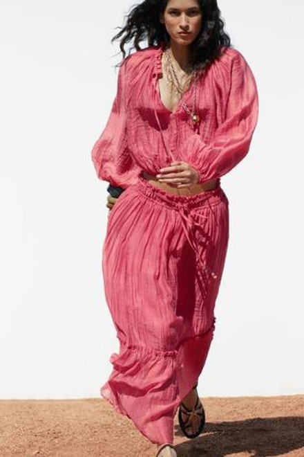 ZARA КРОП-ТОП ИЗ ЖАТОЙ ТКАНИ, МЯГКИЙ РОЗОВЫЙ