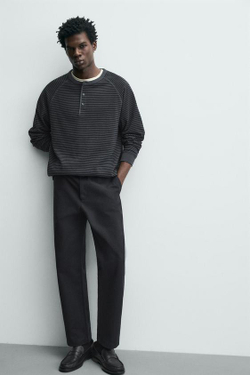 ZARA БРЮКИ STRAIGHT FIT ИЗ РЕЛЬЕФНОЙ ТКАНИ, МОРСКОЙ СИНИЙ