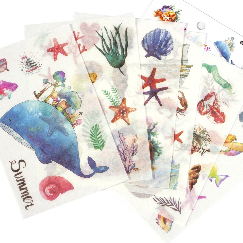 Наклейки детские Alingar, 10 см х 19 см, "Морское ассорти", пакет с европодвесом