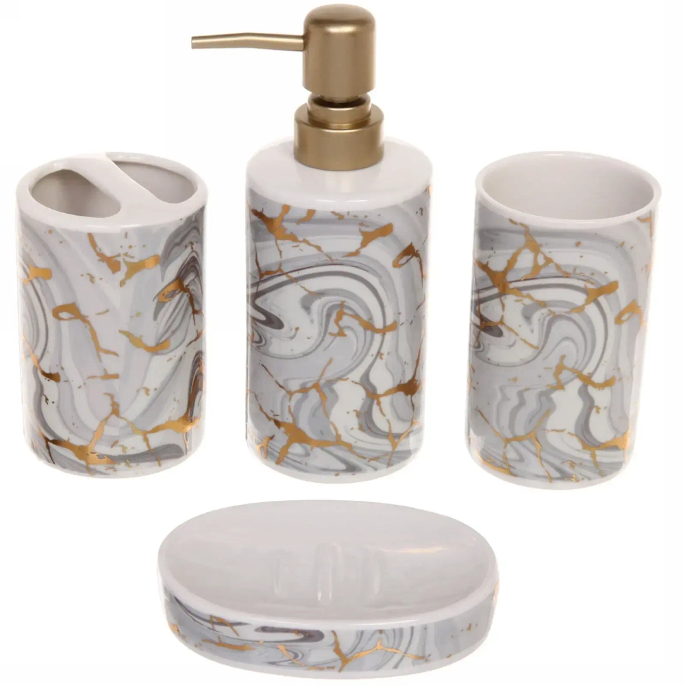 Набор для ванной из 4-х предметов керамический «Петра» серый