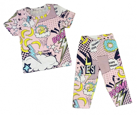 Костюм для девочки 0249/8 бананы, пончики на розовом