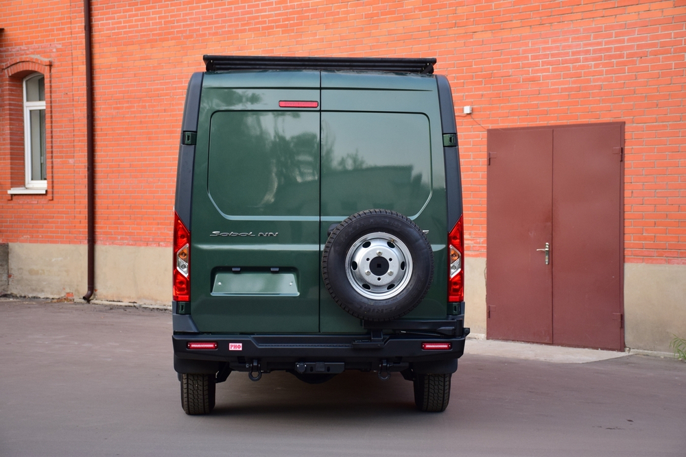 Бампер силовой задний для ГАЗ Соболь NN с фонарями, калиткой, возможностью установки фаркопа, стандарт РИФ