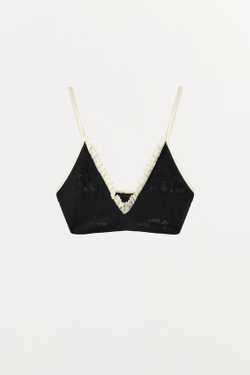 ZARA БЕСШОВНЫЙ БРАЛЕТТ С КРУЖЕВОМ, ЧЕРНЫЙ/БЕЛЫЙ