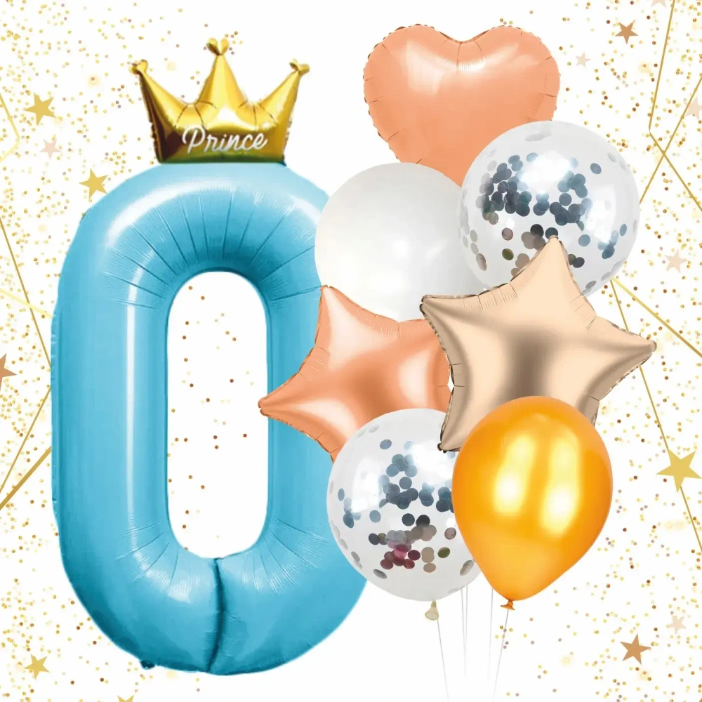 Набор шаров 8 шт «0 - Prince», голубой (цирфа + 7 шаров)