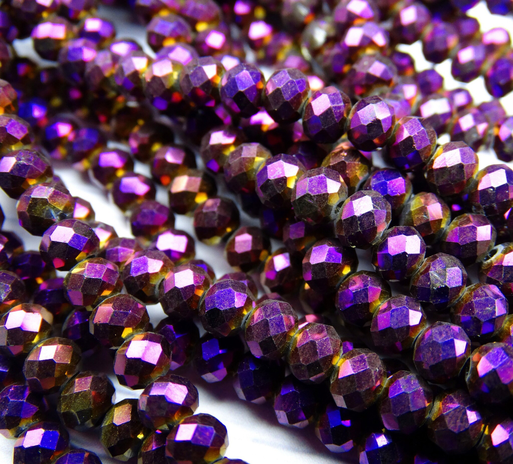 БЛ005НН46 Хрустальные бусины "рондель", цвет: фиолетовый металлик, размер 4х6 мм, кол-во: 58-60 шт.