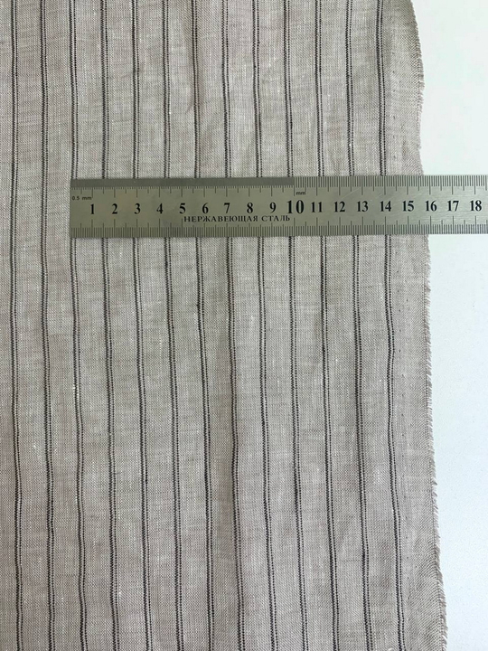 Костюмная лен принт полоска, беж BST