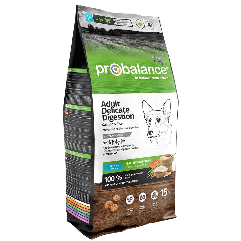 Сухой корм ProBalance Delicate Digestion для взрослых собак с лососем и рисом, при нарушении пищеварения