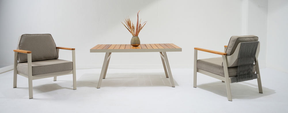 Комплект Isra Seating Set. Диван + 2 Кресла + Столл. Алюминий, ироко. Поставка 45 дней.