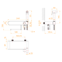 Смеситель с полочкой и держателем туалетной бумаги, с гигиеническим душем - RGW SP-222, хром