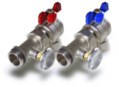 Кран УГЛ.+тройник+термометр (крас.+ син.) TIM 1/12