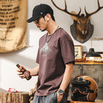 Футболка для мужчин с короткими рукавами вышивка Ri zhao Jing han. Плотность хлопка 230g