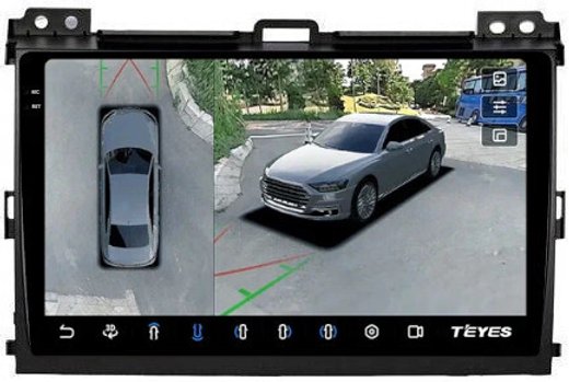 Магнитола для Toyota Land Cruiser Prado 120, Lexus GX470 (экран климата внизу) - Teyes CC3-2K-360 на Android 10, 2K QLED, 6Гб+128Гб, CarPlay, 4G SIM-слот, 4 камеры в комплекте