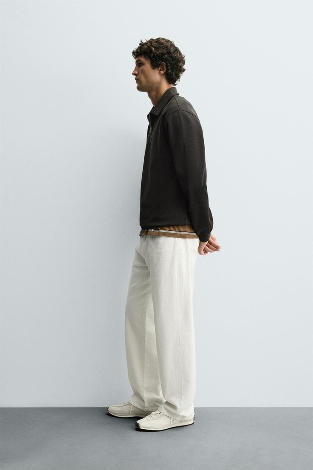 ZARA ТОЛСТОВКА-ПОЛО INTERLOCK НА МОЛНИИ, СЕРО-КОРИЧНЕВЫЙ