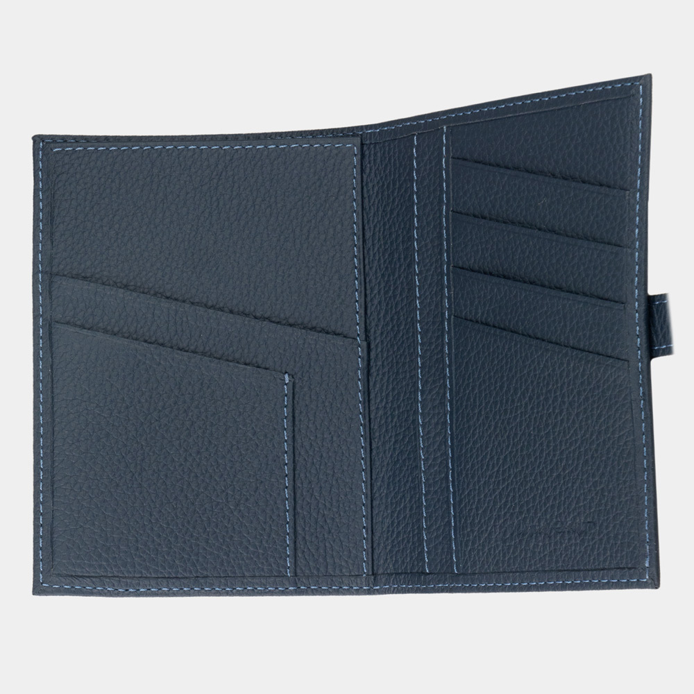 Обложка для паспорта и автодокументов из натуральной кожи теленка, синего цвета