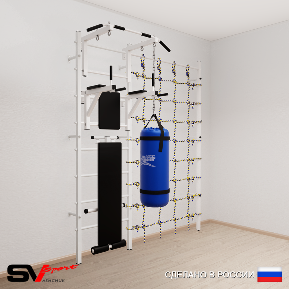 Шведская стенка Sv Sport 50520 (Турник стандарт/Брусья/Скамья/Цепь/Мешок 22кг/Канатный лаз)