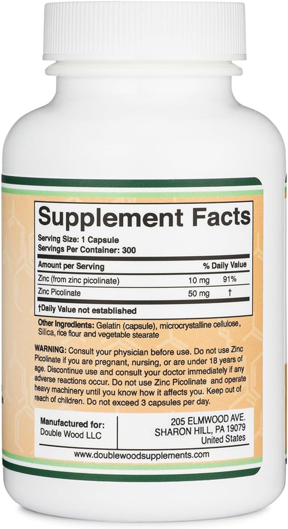 Double Wood Supplements - Zinc Picolinate 300 capsules