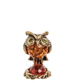 AM- 593 Фигурка «Филин на подставке» мал. (латунь, янтарь)