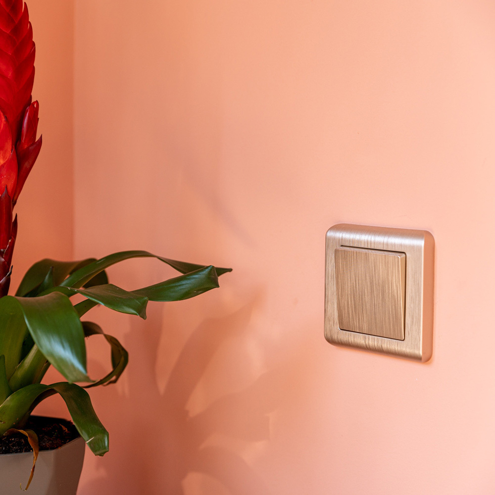 Выключатель одноклавишный проходной (шампань рифленый)