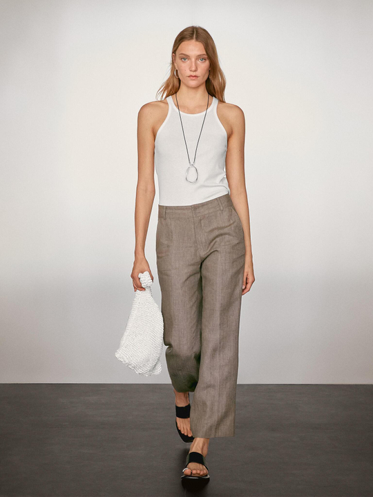 Massimo Dutti Расклешенные брюки из 100% льна, серый
