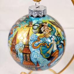 Шар новогодний (круговая роспись Палех) "Барон Мюнхгаузен" в коробке