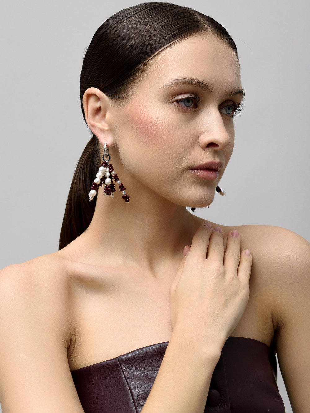 Серьги "Brush Bordo Pearl" Silver