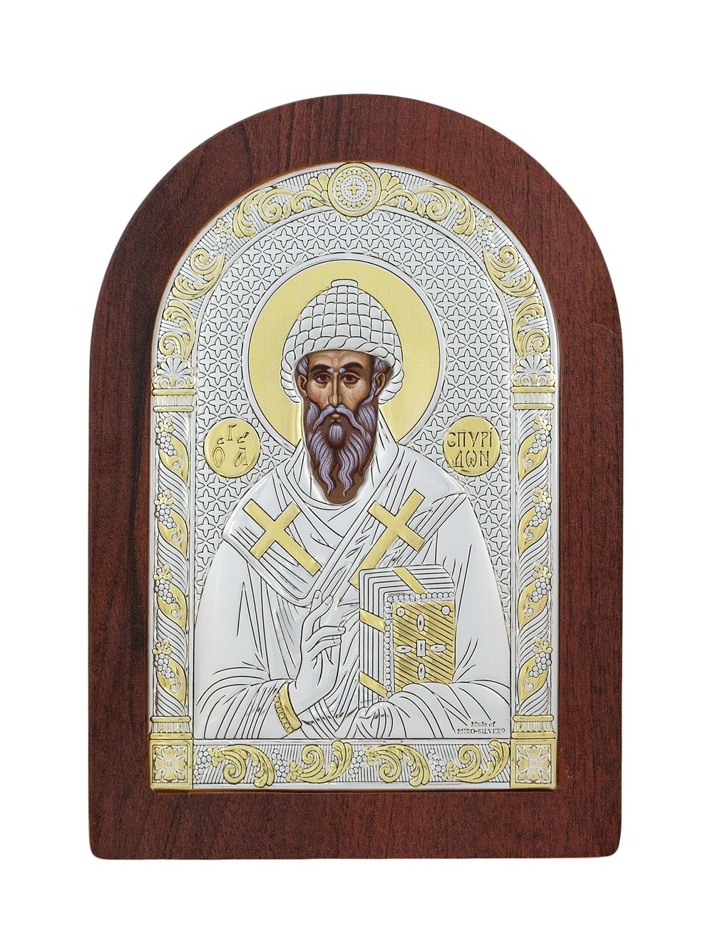 Спиридон, икона арочная, красное дерево 120х160
