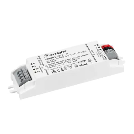Блок питания ARJ-SP-15-PFC-DALI2-NFC-PD-WR (15W, 3-45V, 0.1-0.7A) (Arlight, IP20 Пластик, 5 лет) 050105