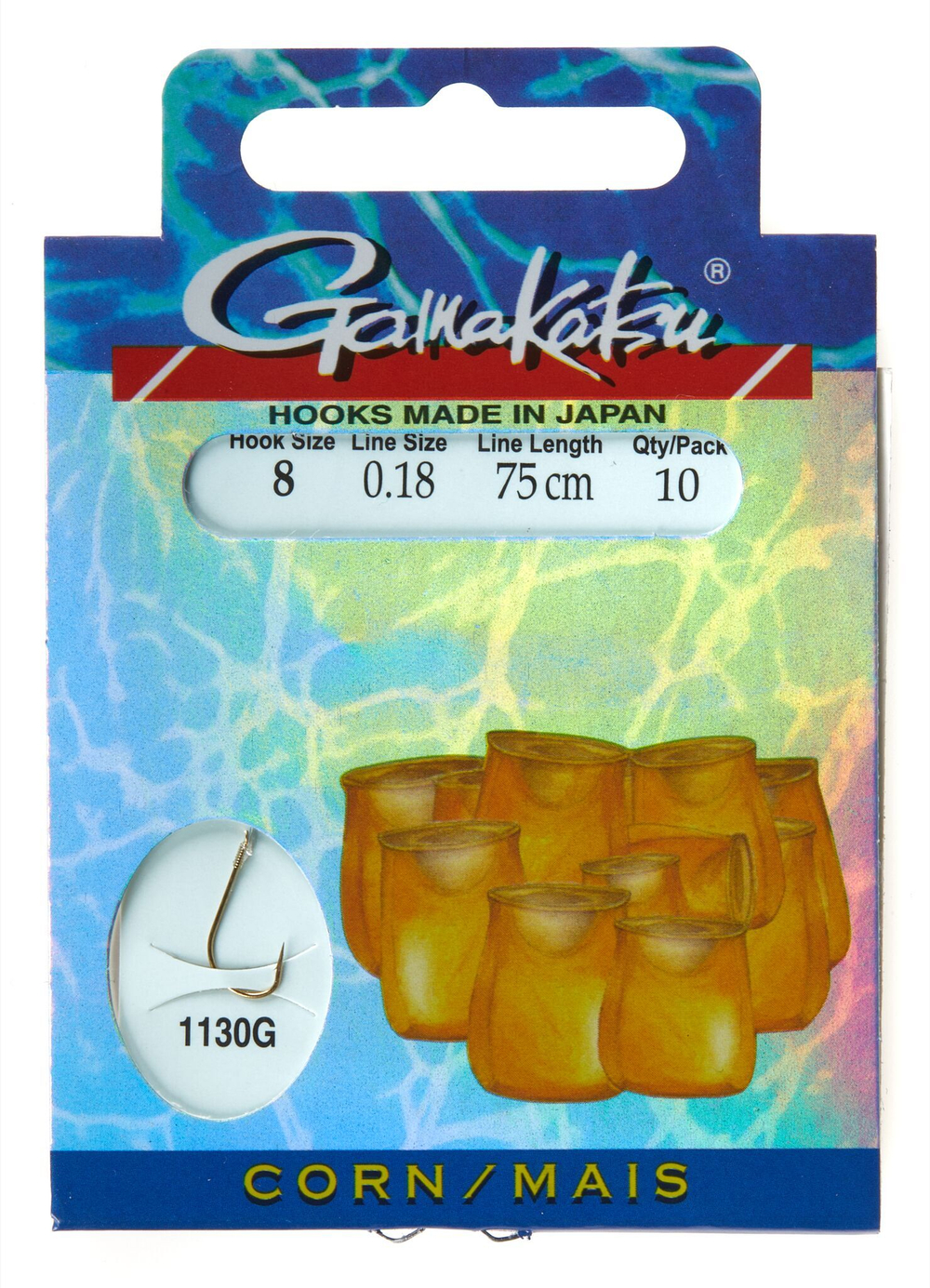 Крючки с поводком Gamakatsu Booklet CORN 1130G разм. 08-0.18мм 75см 10шт.