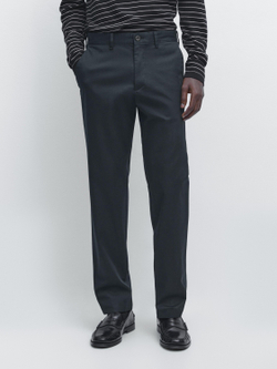 Massimo Dutti Зауженные брюки из смесовой хлопковой ткани, темно-синий