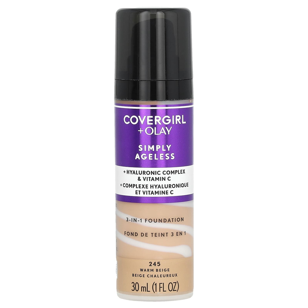 Covergirl, Olay Simply Ageless, тональный крем 3 в 1, оттенок 245 теплый бежевый, 30 мл (1 жидк. унция)