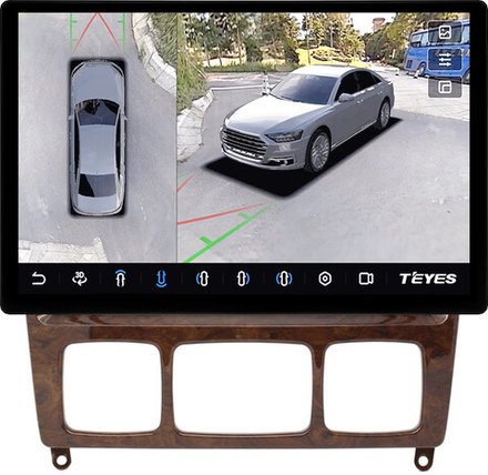 Магнитола для Mercedes-Benz S W220 1998-2005 (рамка дерево) - Teyes CC3-2K-360 монитор 13" 2K QLED на Android 10, 6+128Гб, CarPlay, 4G SIM-слот, 4 камеры в комплекте
