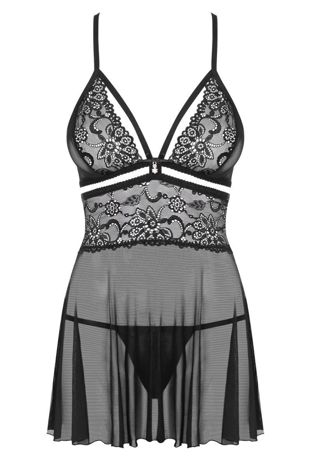 Расклешенный бэби-долл с изысканным цветочным кружевом (Размер: S-M) (Цвет: черный)