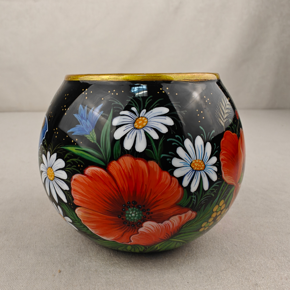 Вазочка с ручной росписью Палех "Маки и полевые цветы"