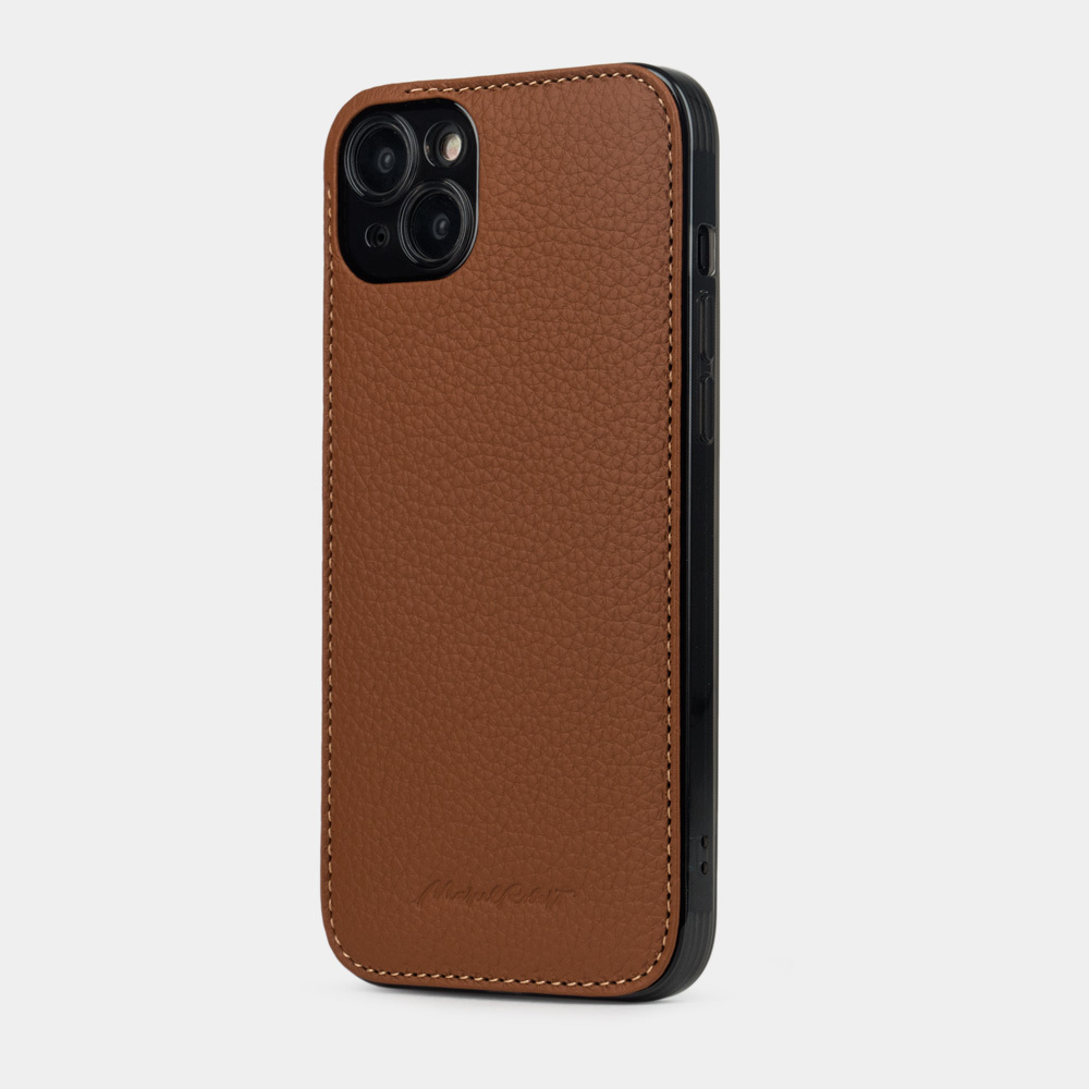 Чехол-накладка для iPhone 14 из кожи теленка коричневого цвета