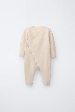 ZARA ТРИКОТАЖНОЕ КИМОНО С ВЫШИВКОЙ «УТЕНОК», КРЕМОВЫЙ