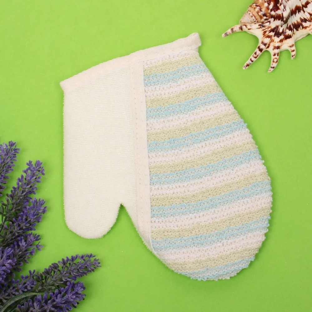 Мочалка - варежка массажная «SANTA MONIKA - LUMITA», цвет белый / голубой, 21*16.5см (ZIP пакет)