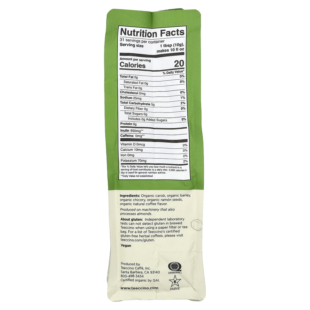 Teeccino, органический травяной кофе из цикория, французская обжарка, темная обжарка, без кофеина, 312 г (11 унций)