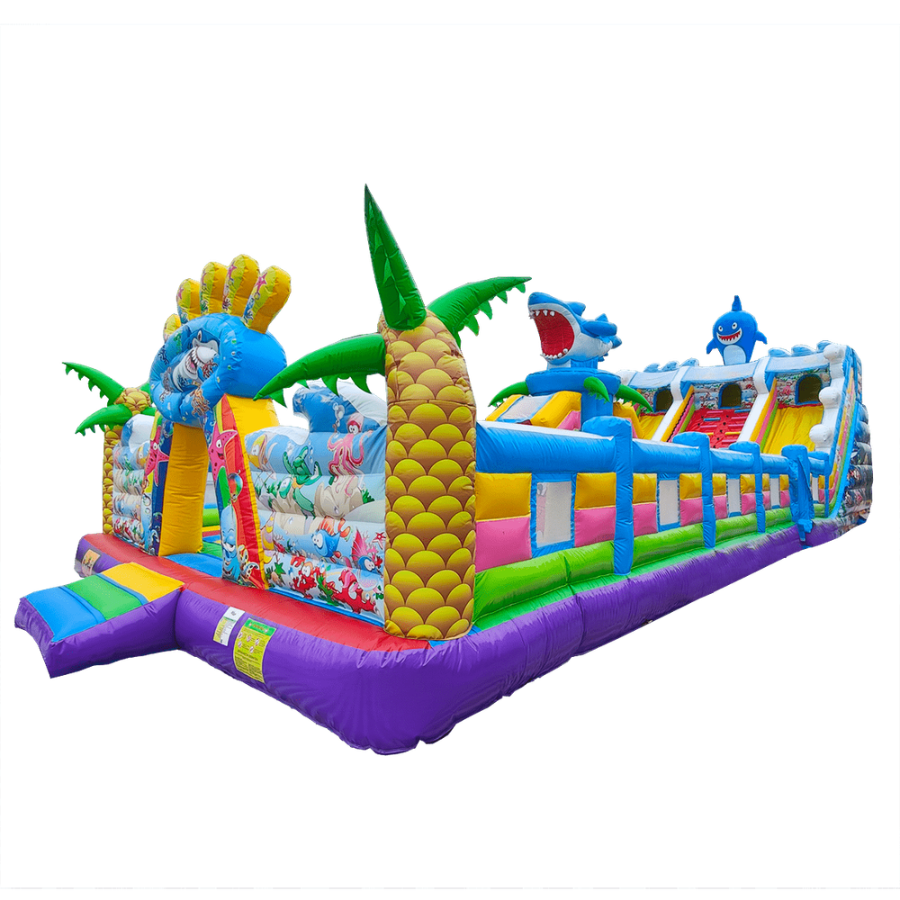 Надувной батут с горкой "Акула" 17х7х7 м без скалодрома 2