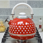 Чайник 3,5л со свистком, подвижная ручка, бордо "Белые горохи"