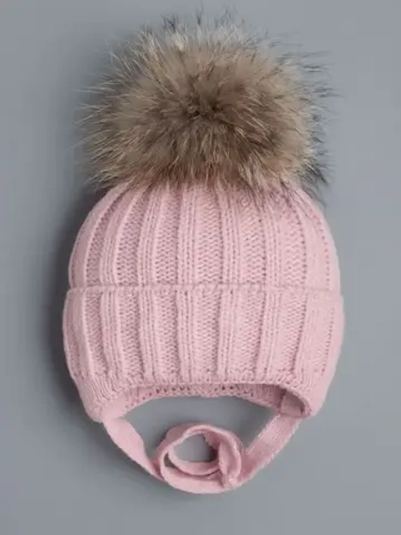 Шапка для девочки зимняя на завязках с помпоном