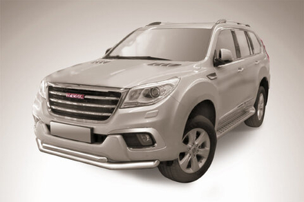 Защита переднего бампера (нержавейка) Haval H9 (2017-2023) d76+d57 (черный)
